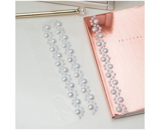 Наклейки акриловые MESHU "White pearls", 25*7см, стразы