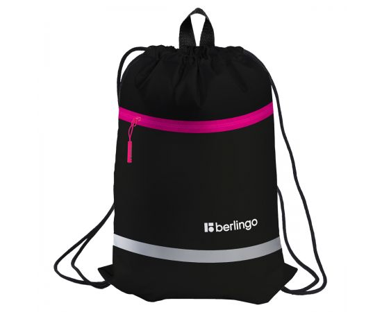 Мешок для обуви 1 отделение Berlingo "Basic pink", 360*460мм, светоотражающая лента, карман на молни