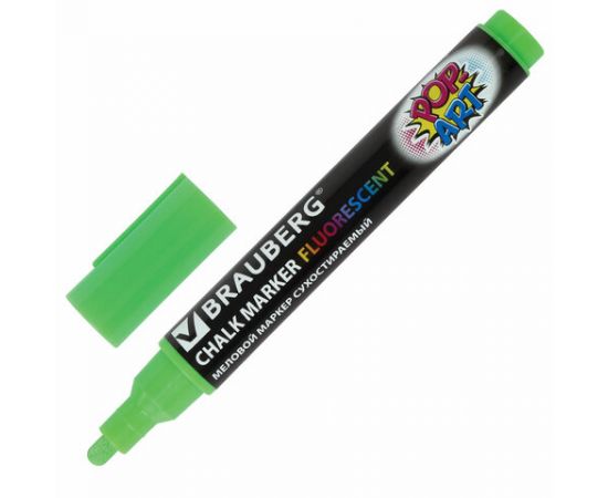 Маркер меловой "POP-ART" ЗЕЛЕНЫЙ, 5 мм, стираемый, для гладких поверхностей, BRAUBERG, 151532