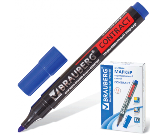 Маркер перманентный Brauberg , синий, 3мм
