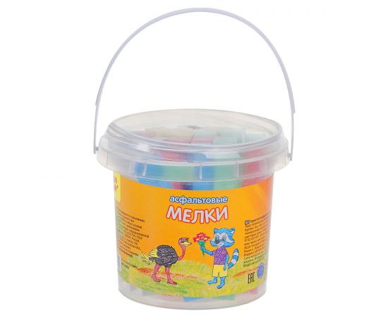 Мел цветной Мульти-Пульти, набор  25шт., для рисования на асфальте, пластиковое ведро 5цв.