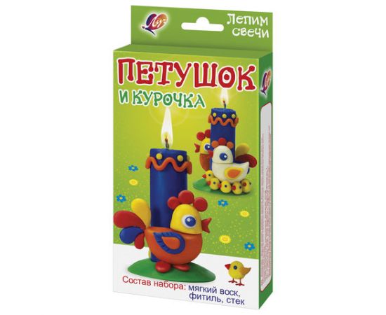 Набор для дет.творчества,ЛУЧ"Лепим свечи"(воск пластины 5 цв+фитиль+стек+инструкция)