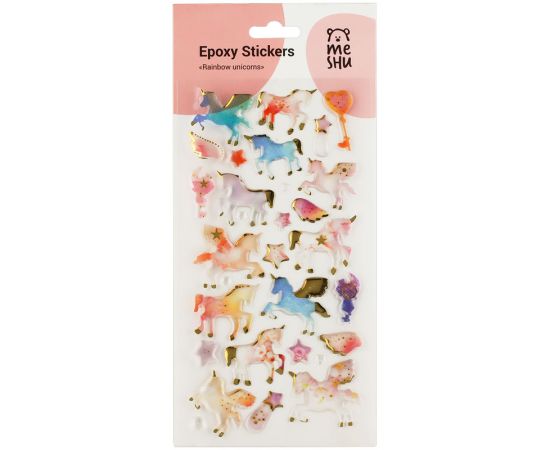 Наклейки эпоксидные MESHU "Rainbow unicorns", 22*10см MS_36640