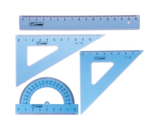 Набор чертежный СТАММ МАЛЫЙ(линейка 16см,2треугольника,транспортир)прозр тонир