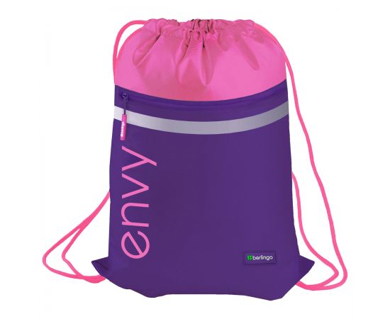Мешок для обуви 1 отделение Berlingo "Envy", 360*470мм, светоотражающая лента, карман на молнии, роз