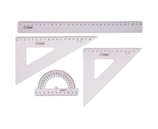 Набор чертежный СТАММ БОЛЬШОЙ(линейка 30см,2треугольника,транспортир) прозр бесцве