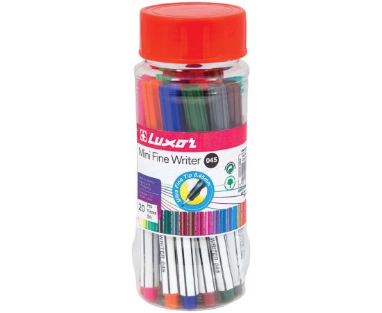 Набор капиллярных ручек Luxor "Mini Fine Writer 045" 20цв., 0,8мм, пластиковая банка