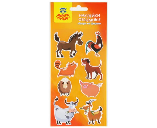 Наклейки объемные Мульти-Пульти "Звери на ферме", 10*22см, 8 наклеек, инд. уп., европодвес PS_39799