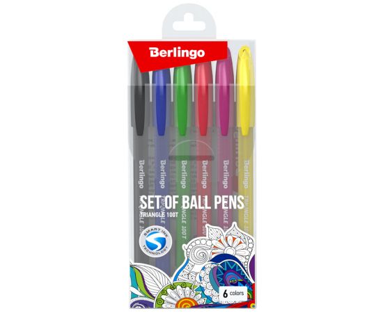 Набор шариковых ручек Berlingo "Triangle 100T", 06шт., 06цв., 0,5мм, корпус ассорти