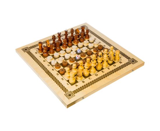 Набор игр 3 в 1 (нарды, шашки, шахматы) Орловские шахматы, деревянные с доской