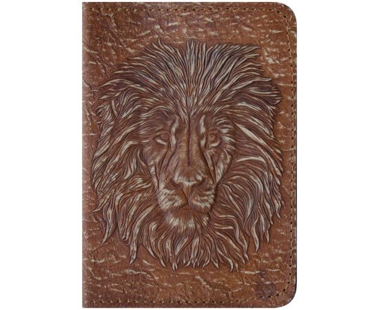 Обложка для паспорта OfficeSpace "Премиум" кожа, Лев, светло-коричневый