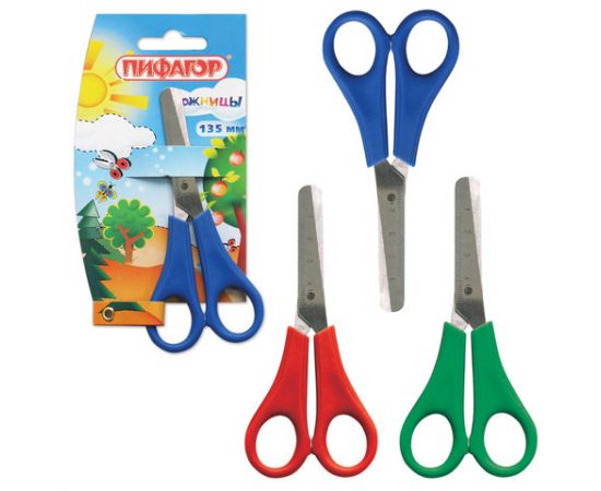 Ножницы 13,5 см. ПИФАГОР детские с линейкой
