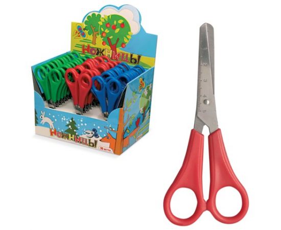 Ножницы 13,5 см. ПИФАГОР детские с линейкой, ассорти