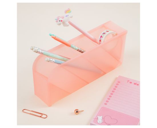 Настольная подставка MESHU, 4 отделения, пластиковая, тонированная розовая MS_47708