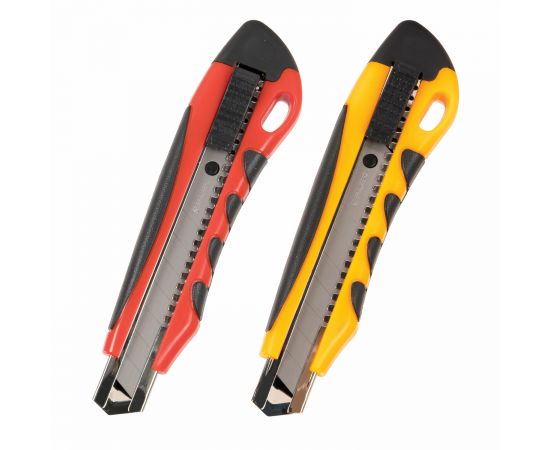 Нож канцелярский 18 мм BRAUBERG Universal автофиксатор, резиновые вставки + 2 лезвия