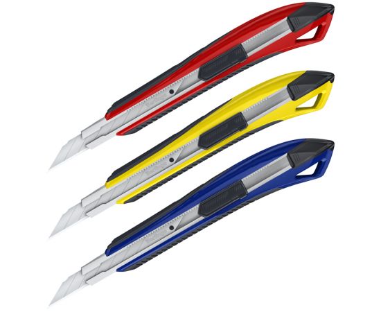 Нож канцелярский 9мм Berlingo "Razzor 300", auto-lock, металл. направл., мягкие вставки, ассорти, ев