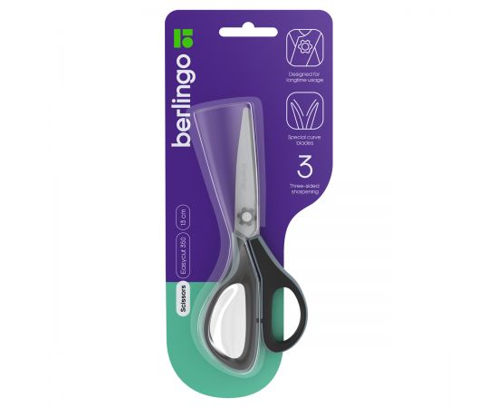 Ножницы Berlingo "Easycut 350", 13см, серые, эргономичные ручки, мягкие вставки, европодвес DNn_1303
