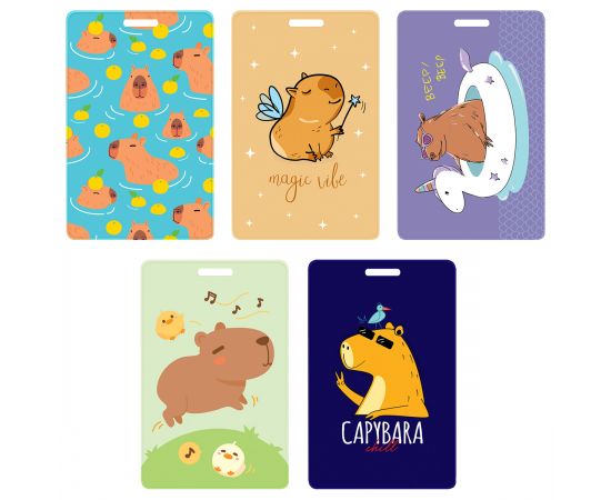 Обложка-карман для карт и пропусков OfficeSpace "Капибара", 95*65мм, ПВХ, ассорти