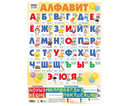 Плакат обучающий ТРИ СОВЫ "Алфавит", 440*600мм ПА2_60478