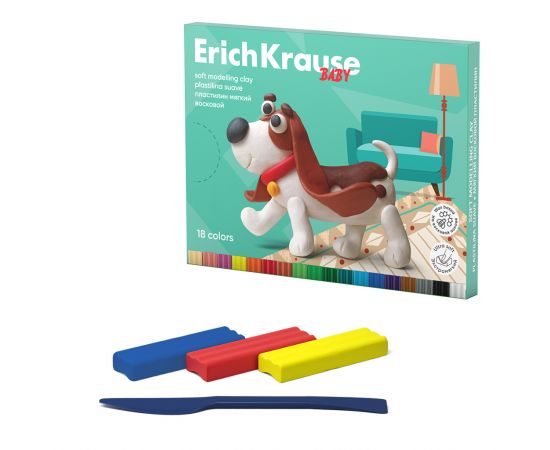 Пластилин мягкий восковой ErichKrause Baby 18 цветов со стеком, 234 г (в коробке 18 шт)