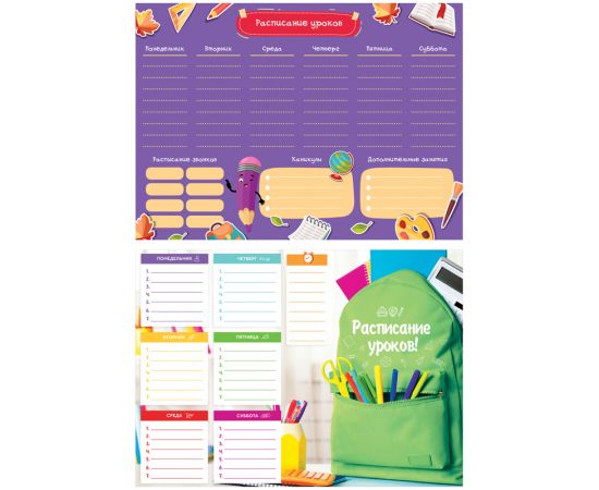Расписание уроков с расписанием звонков А4 ArtSpace "Пиши-стирай. School" 311937