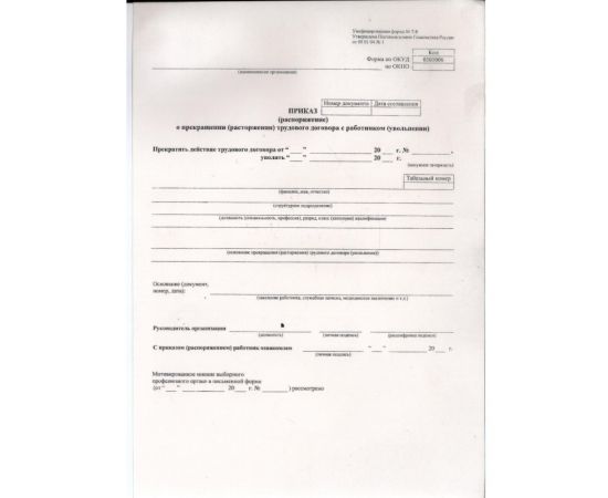 Приказ о прекращении