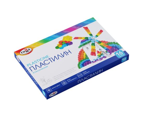 Пластилин Гамма "Классический", 16 цветов, 320г, со стеком, картон