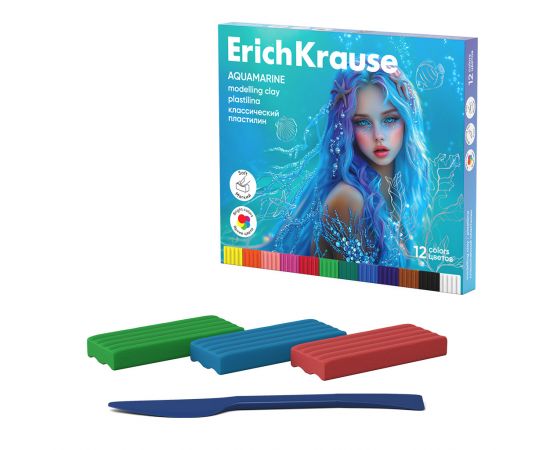 Пластилин классический ErichKrause Aquamarine 12 цветов со стеком, 180