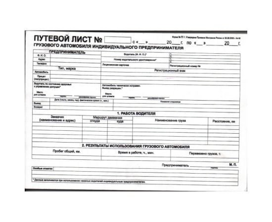 Путевой лист груз. авто част. предпринимателя 100