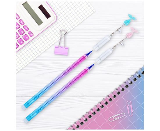 Ручка гелевая стираемая MESHU "Mermaids" синяя, 0,5мм, корпус ассорти, с топпером 296404