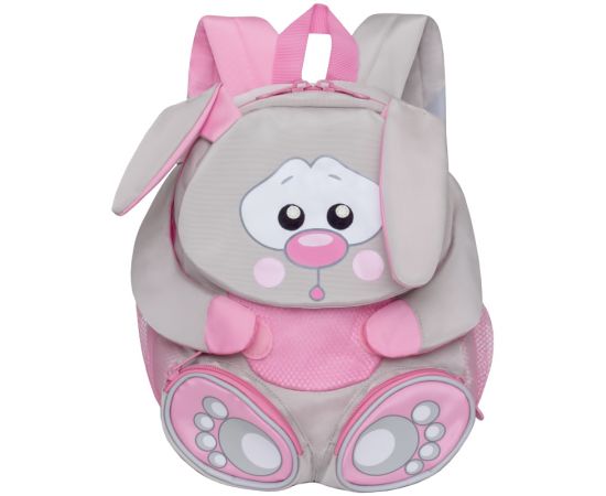 Рюкзак детский Grizzly "Заяц", 24*29*14см, 1 отделение, 5 карманов, уплотненная спинка,серый/розовый