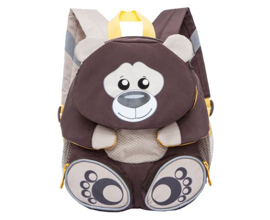Рюкзак детский Grizzly "Медведь", 24*29*14см, 1 отделение, 5 карманов, уплотн. спинка, коричневый