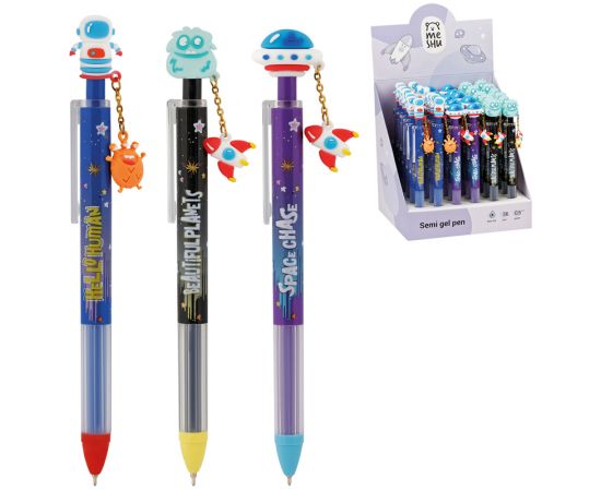 Ручка шариковая автоматическая MESHU "Space Journey" синяя, 0,5мм, грип, корпус ассорти, с топпером