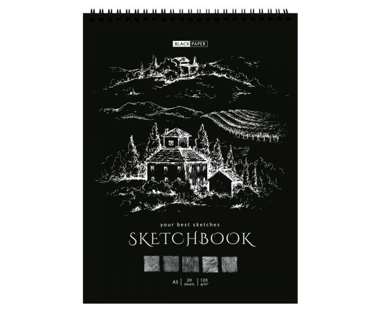 Скетчбук 20л., А5 ArtSpace "Black line. House", на гребне, 120г/м2, черный блок SkА520_38361