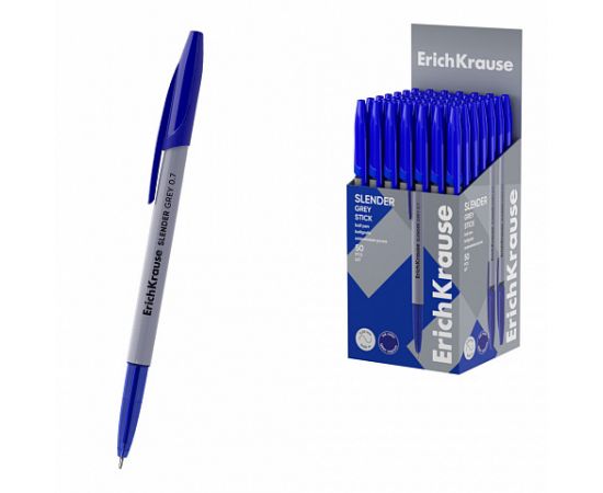 Ручка шариковая синяя 0,7 мм ErichKrause Slender Stick Grey Super Glide Technology