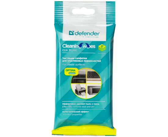 Салфетки чистящие влажные Defender, для поверхностей, в мягкой упаковке, 20шт.