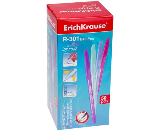 Ручка шариковая ERICH KRAUSE "R-301 Spring Stick" синяя, 0,7м