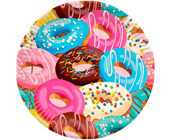 Тарелки бумажные ламинированные ПатиБум "Пончики", 18см, 6шт., еврподвес