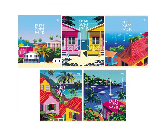 Тетрадь 48 л А5 клетка скоба "Летнее время" суперэконом (ассорти)