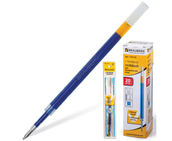Стержень гелевый BRAUBERG 110мм, для авт.ручек,0,5мм синий
