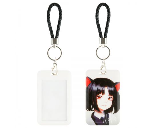 Бейдж вертикальный MESHU "Neko", 110*70мм, петля с карабином, 2D печать, опп пакет с европодвесом MS