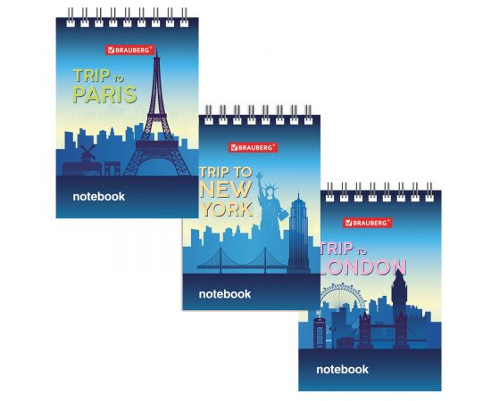 Блокнот 40 л А7 клетка спираль мягкая обложка "Города" (ассорти)