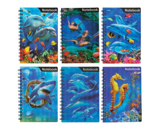 Блокнот А6, 50 л., гребень, пластиковая 3D-обложка, BRAUBERG, "Водный мир"