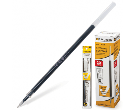 Стержень гелевый BRAUBERG 130мм, игольч.,черный