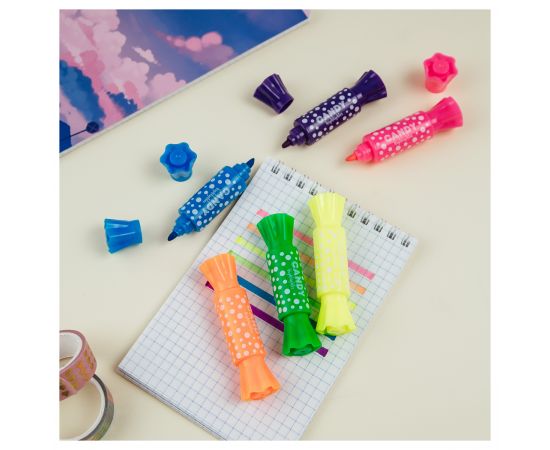Текстовыделитель двусторонний MESHU "Candy", мини, ассорти, неоновые цвета, 2/4мм MS_76429