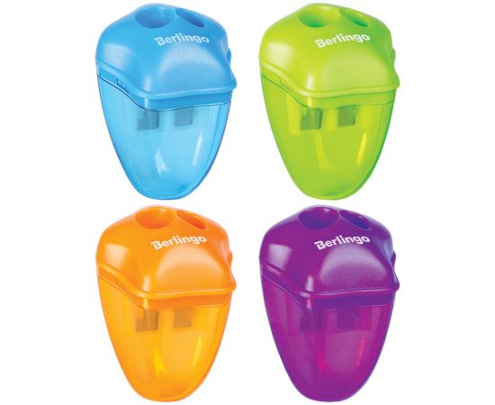 Точилка пластиковая Berlingo "Spike XL", 2 отверстия, контейнер, ассорти