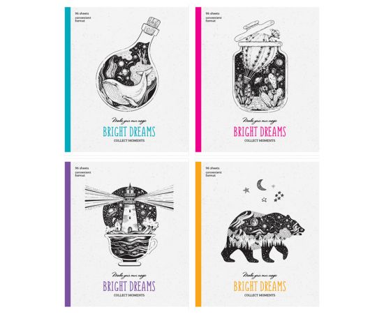 Тетрадь 96л., А5, клетка ArtSpace "Рисунки. Bright dreams", матовая ламинация, выборочный УФ-лак Т96