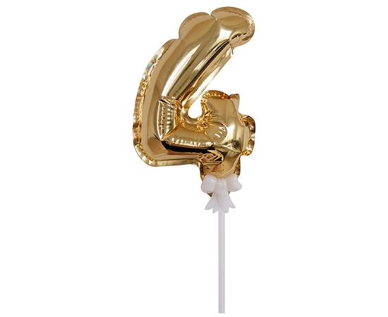 Воздушный шар, самодув, 18см Поиск "Цифра 4", фольгированный, золотой