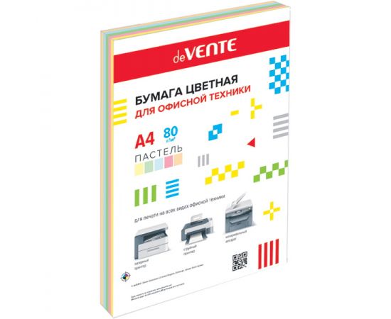 Бумага А4 deVente, 80 г/м2, 100 листов, ассорти пастель