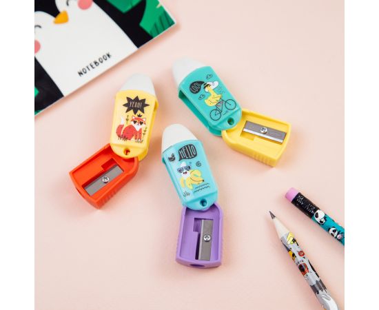 Точилка пластиковая с ластиком MESHU "Summer party" 1 отверстие, ассорти MS_41919